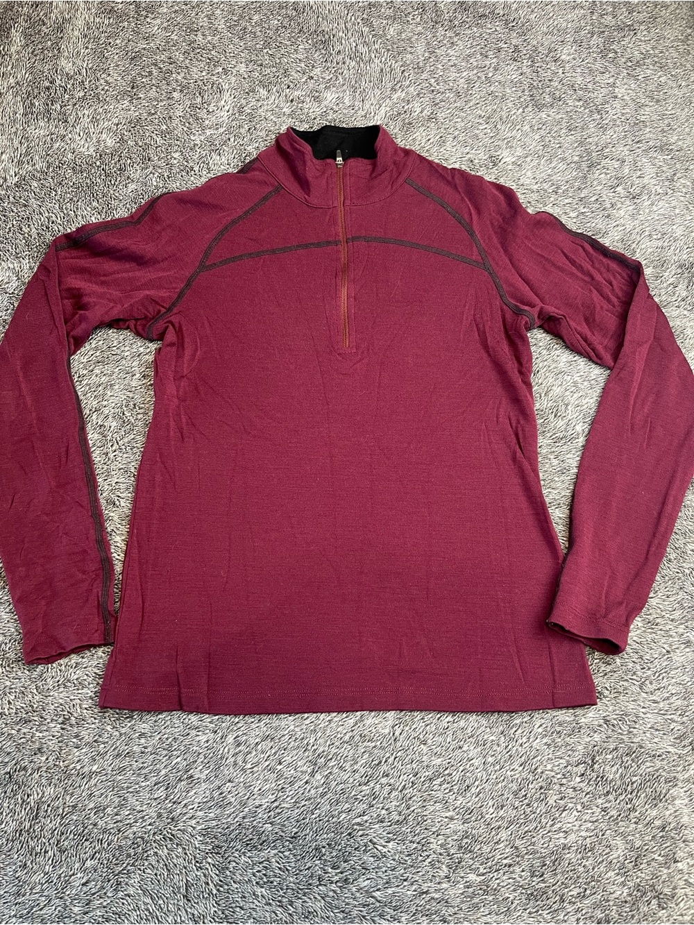 Ibex Womens S Maroon 100% Merino Wool 1/4 Zip Base Layer Top USA Made